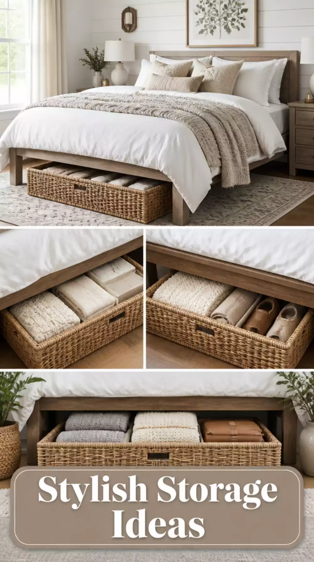 Bedroom Wicker Basket Under the Bed Used as a Farmhouse Storage Display