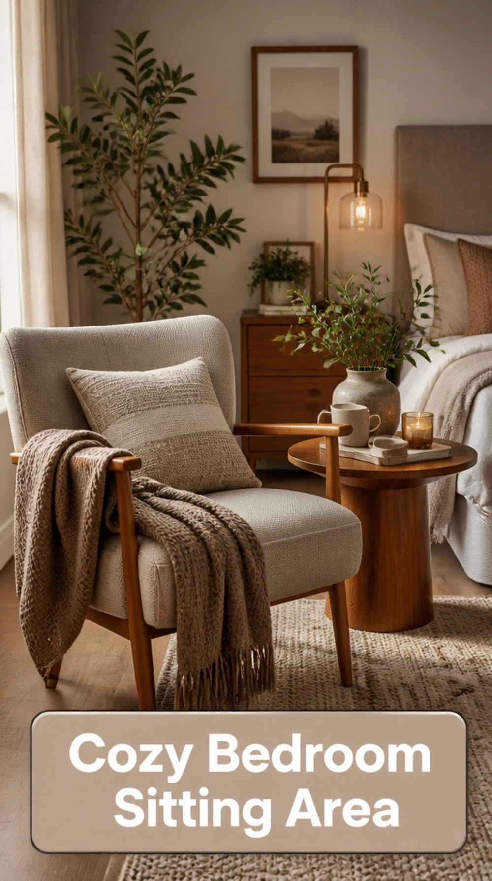 Bedroom Sitting Area Armchair and Side Table That Creates a Second Zone