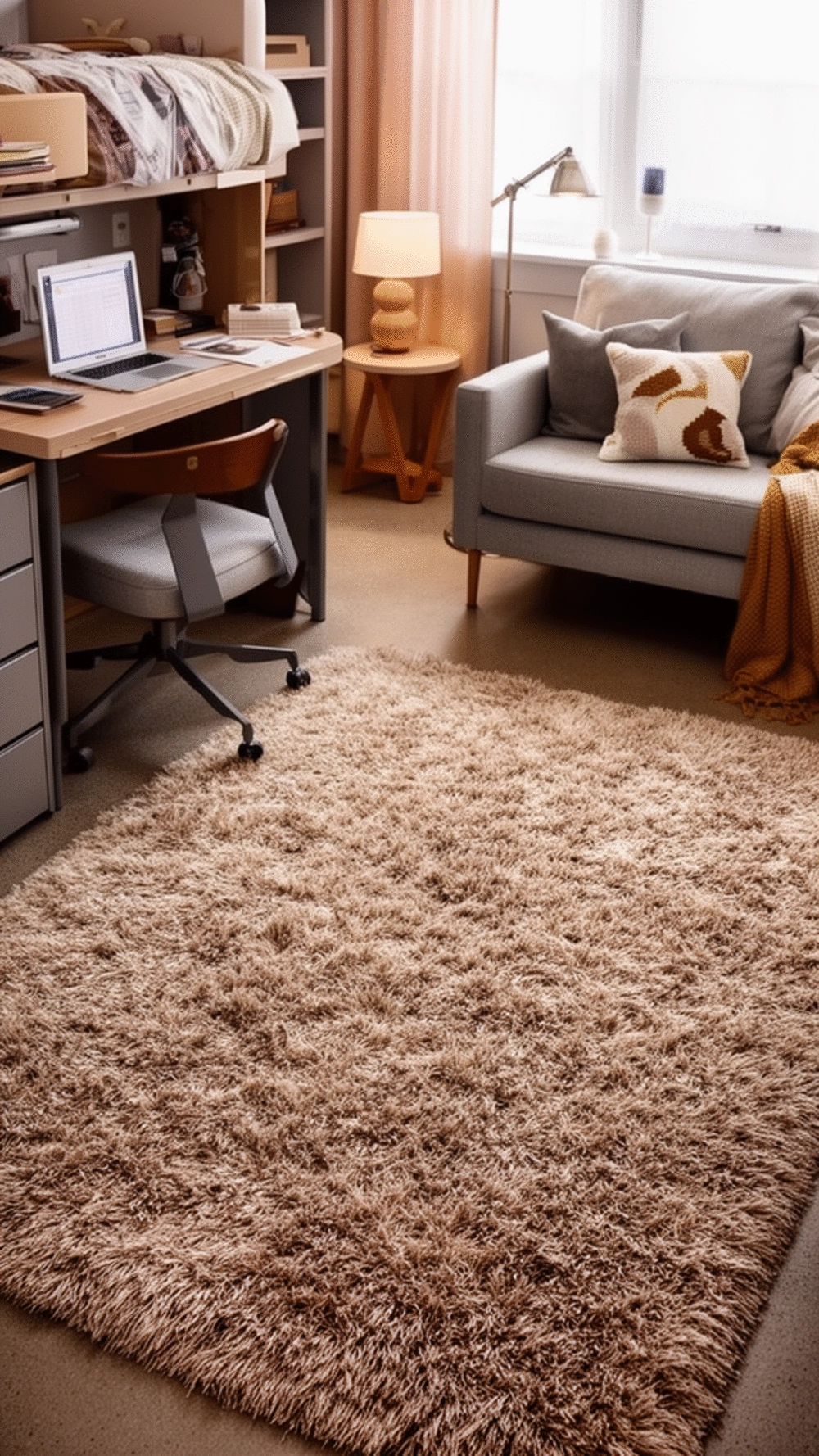 Dorm Room Rug in a Warm Neutral Tone That Makes Cold Floors Cozy
