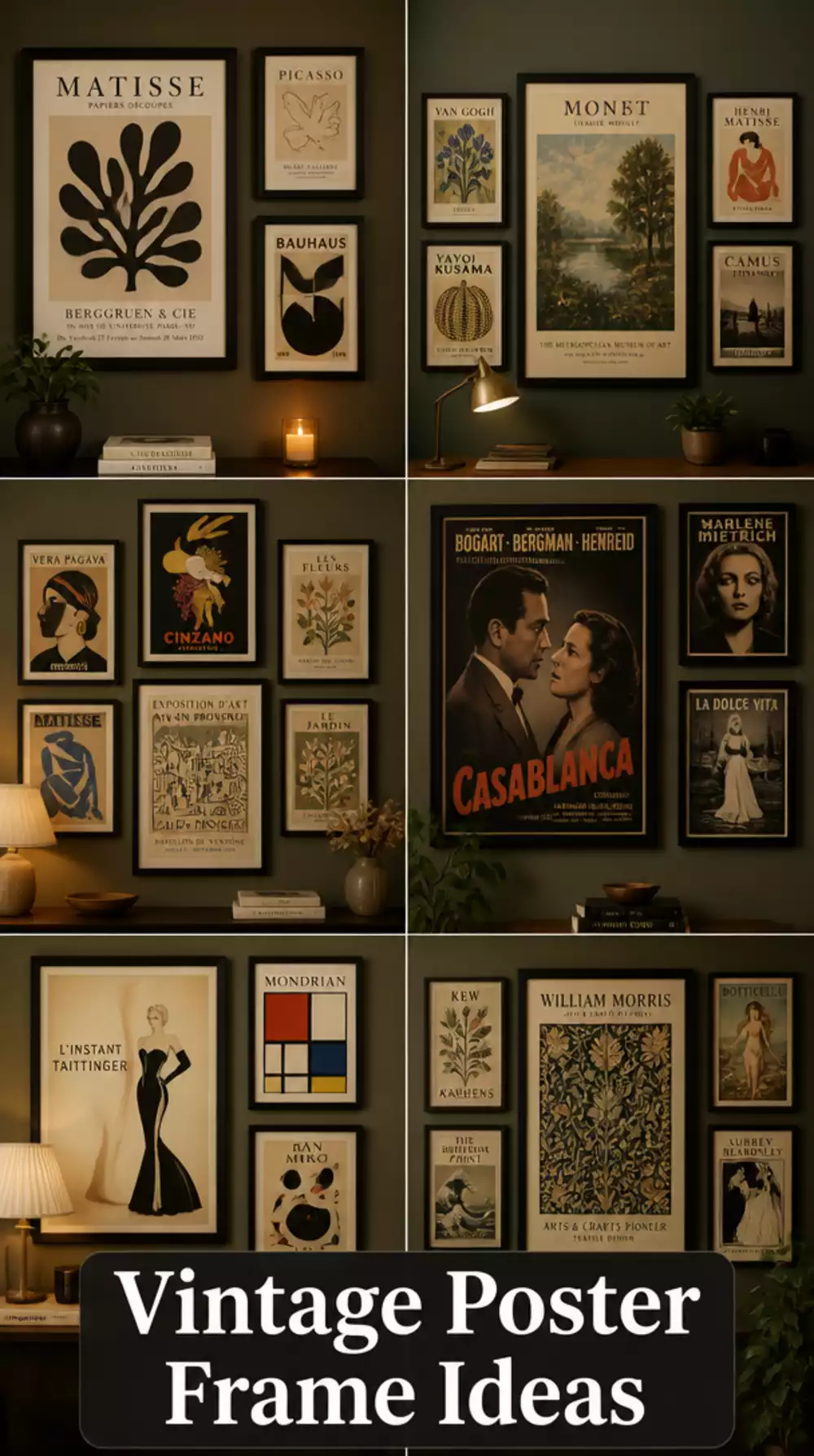 Bedroom Vintage Poster Frame Set in Black for a Moody Gallery Wall