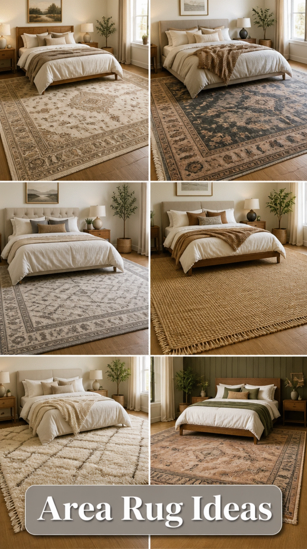 Bedroom Large Area Rug That Extends Well Beyond All Four Sides of the Bed