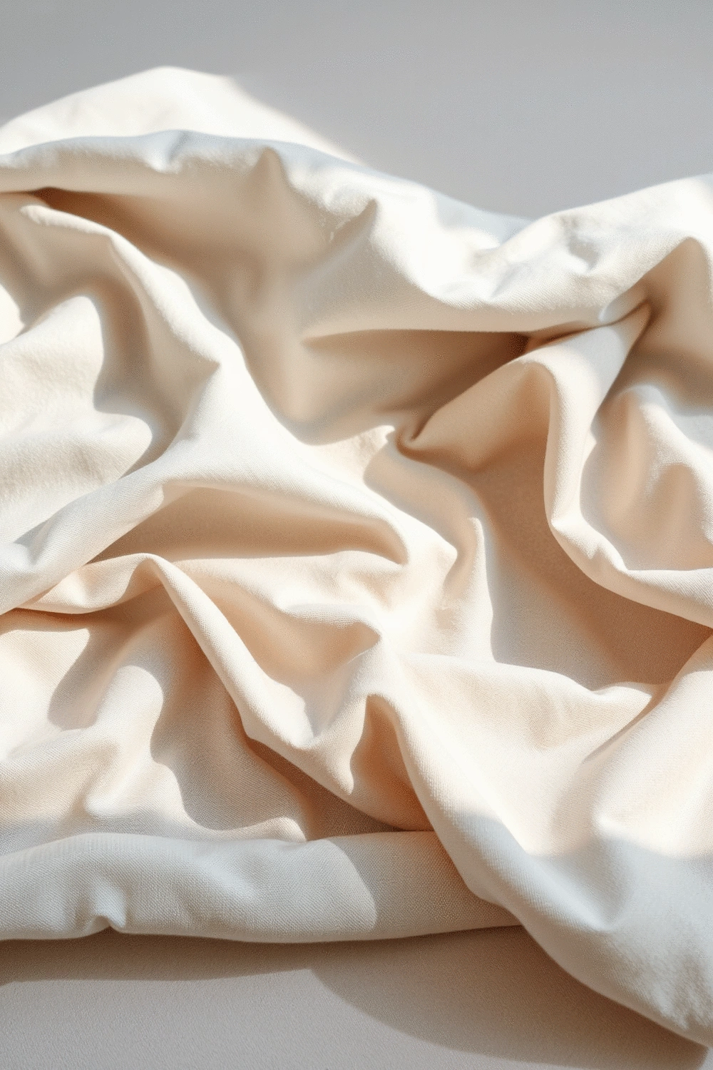 A collection of various fabric swatches in soothing cool tones and neutrals, displayed on a clean surface, ready for bedroom design selection.