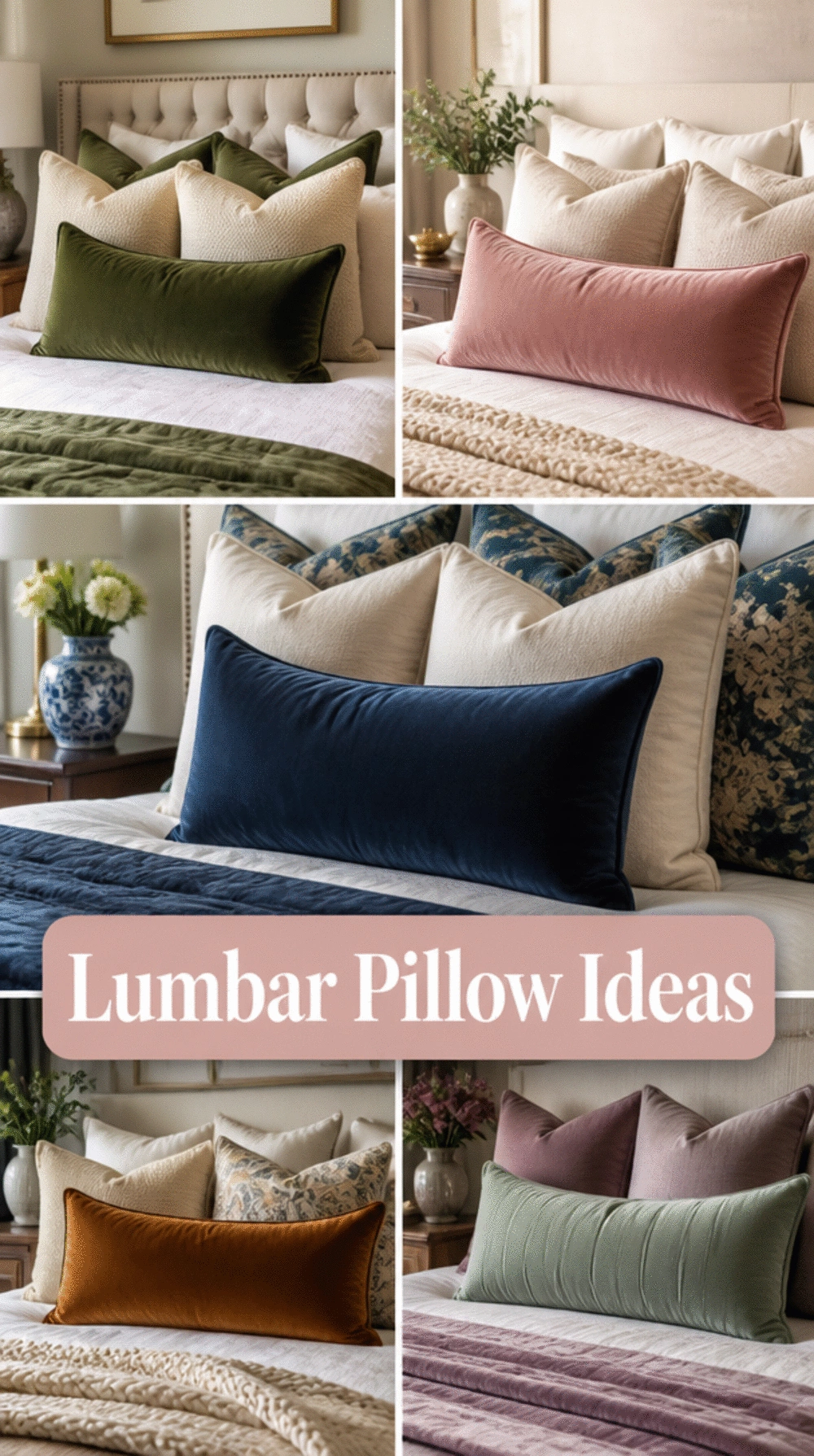Bedroom Lumbar Pillow in Soft Velvet That Ties the Color Palette Together