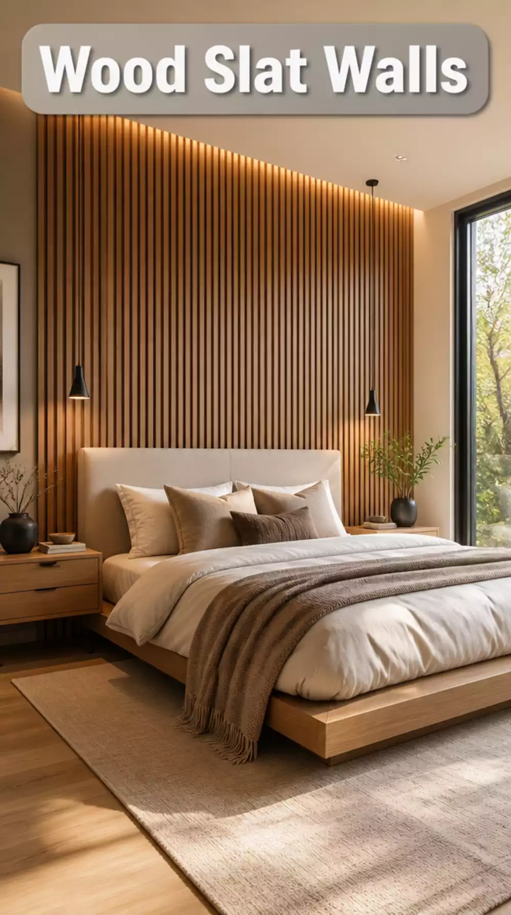 Bedroom Wood Slat Panels for Modern Texture