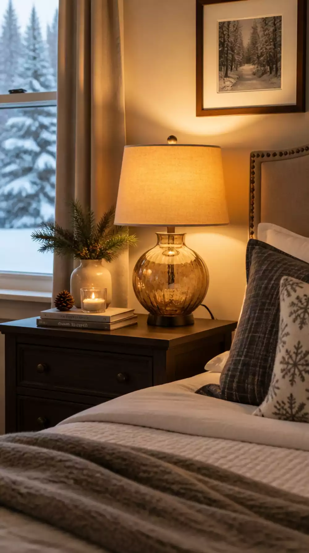 Bedroom Warm Amber Lamp on the Nightstand That Makes Winter Evenings Cozy