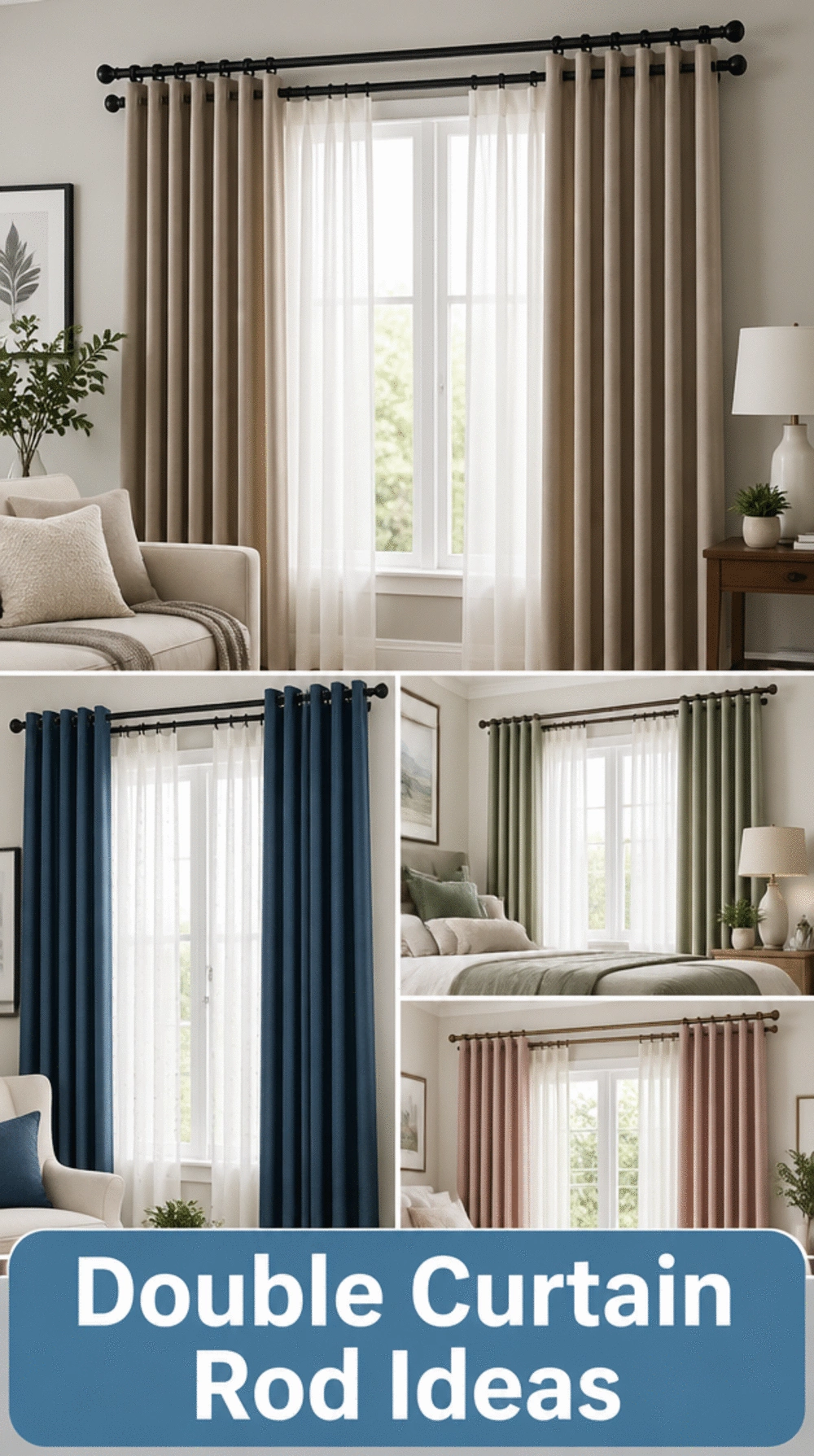 Bedroom Double Curtain Rod That Layers Sheer and Blackout Panels Together