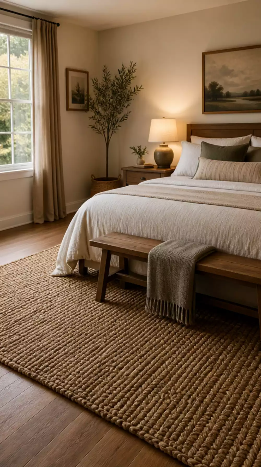 Bedroom Jute Rug in a Chunky Natural Weave That Adds Warmth to Wood Floors
