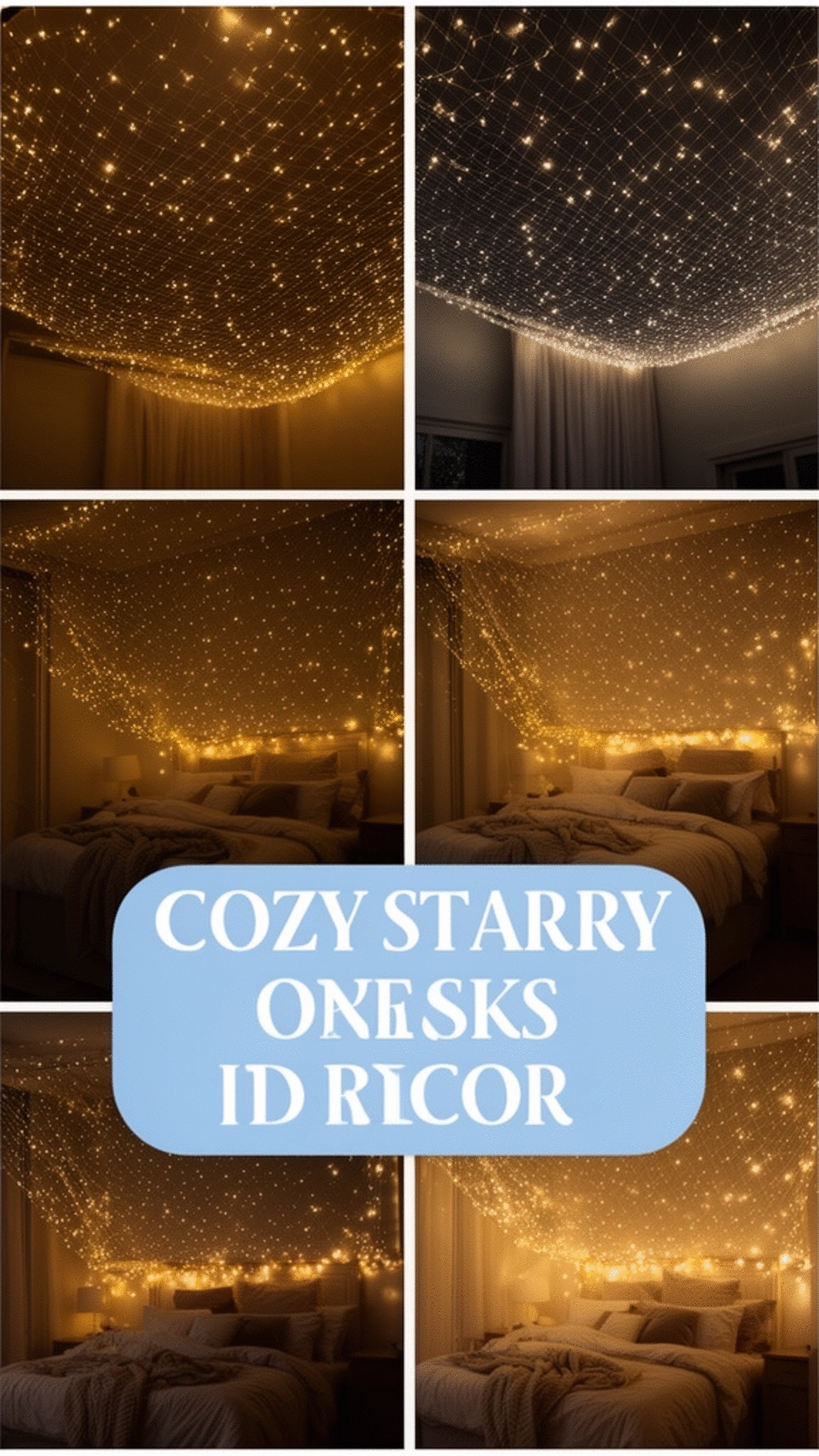 Bedroom Ceiling Fairy Light Net That Mimics a Starry Sky Effect Overhead