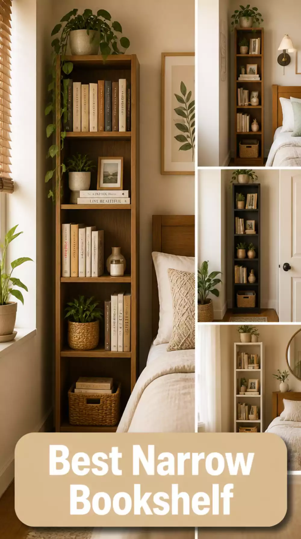 Small Bedroom Tall Narrow Bookshelf That Fits into a Slim Wall Alcove