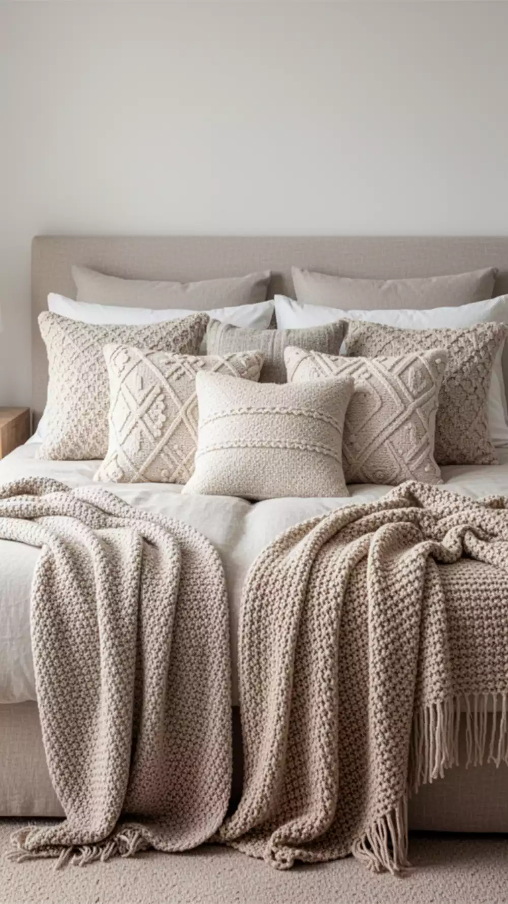 Textured Throws and Pillows for a Cozy Neutral Bedroom
