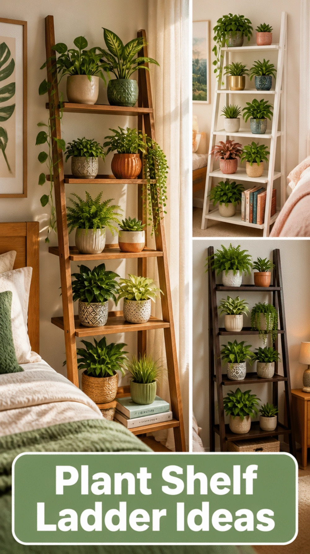 Bedroom Plant Shelf Ladder That Displays Multiple Small Pots