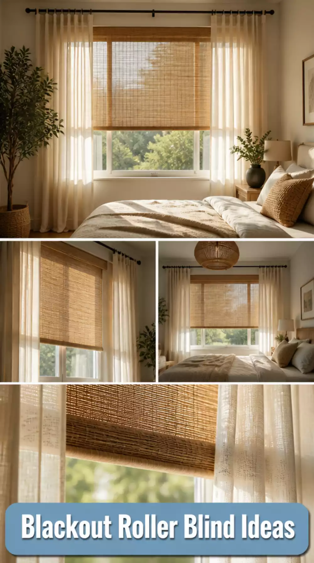 Bedroom Blackout Roller Blind That Pairs with a Sheer Curtain Panel Over It