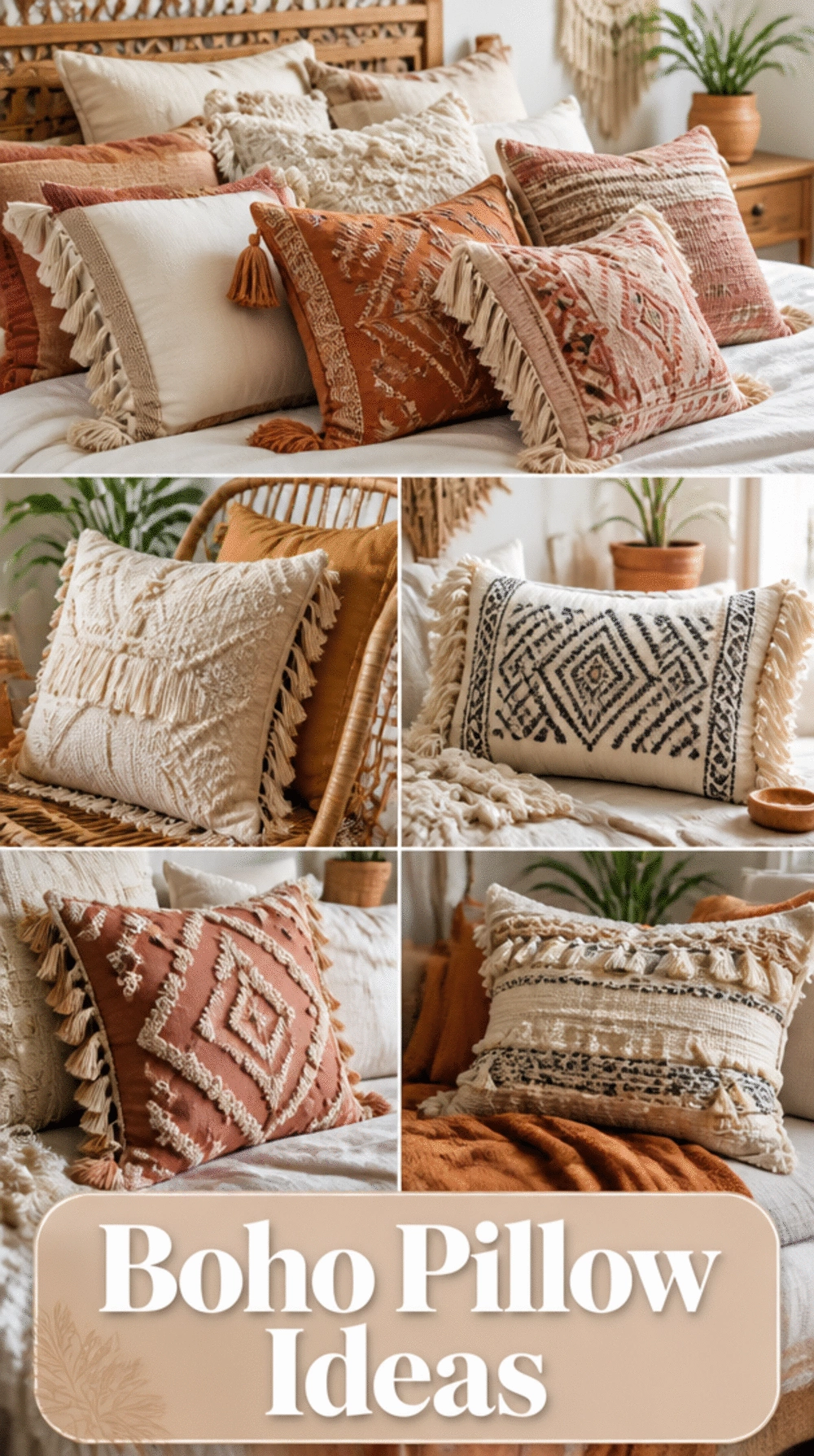 Boho Bedroom Pillow with Fringe or Tassel Edge for a Layered Bohemian Look