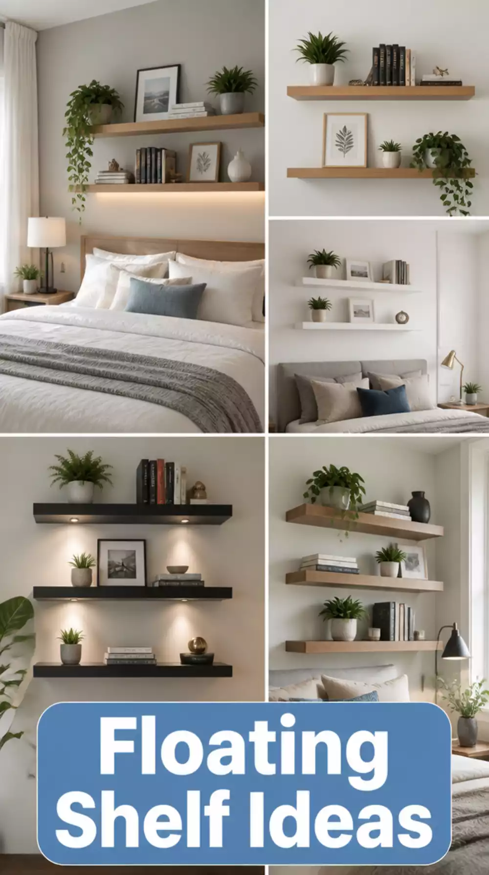 Bedroom Floating Wall Shelf Unit That Replaces a Bulky Bookcase