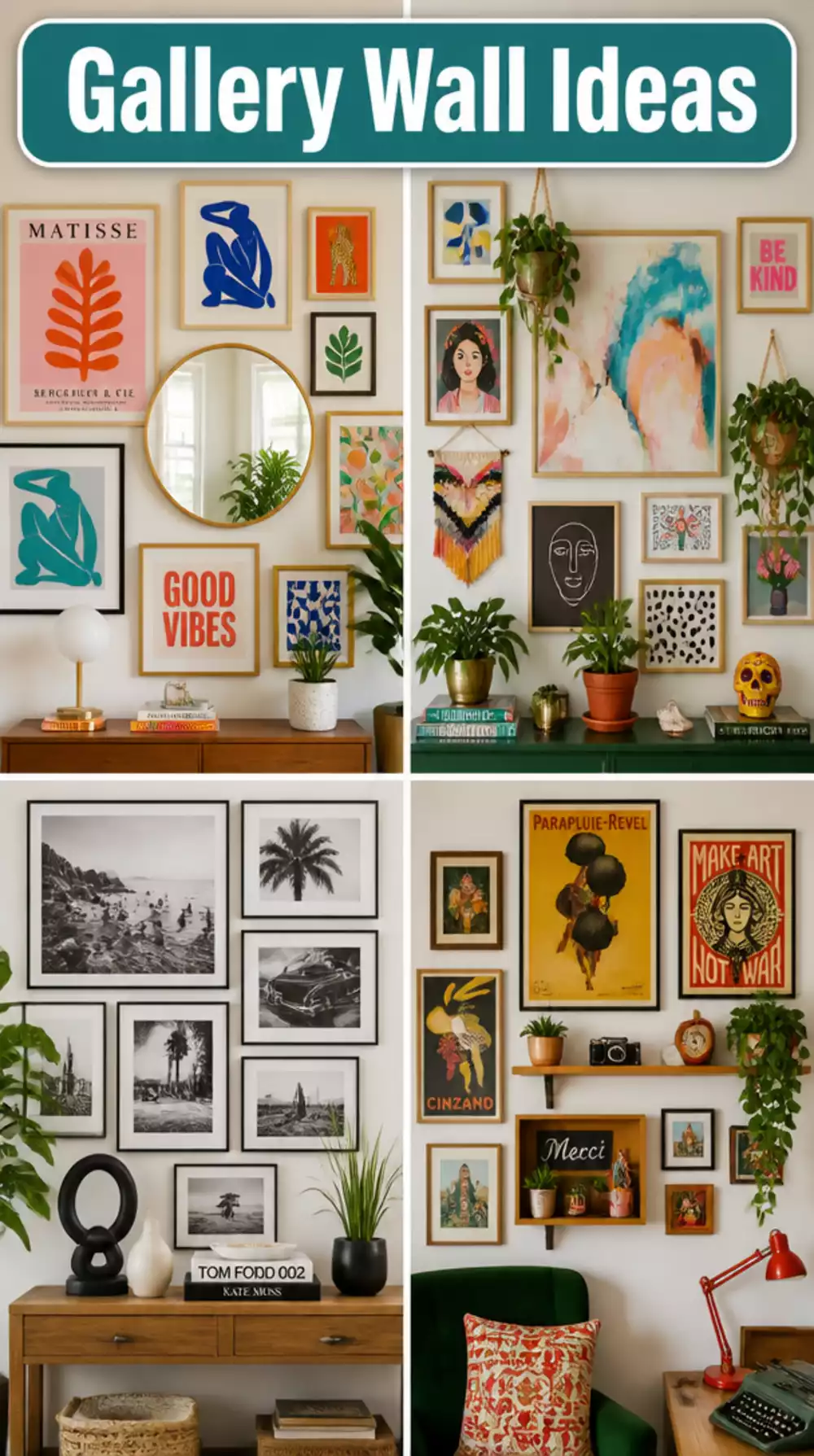 Eclectic Gallery Wall with Art, Mirrors, and Collected Objects