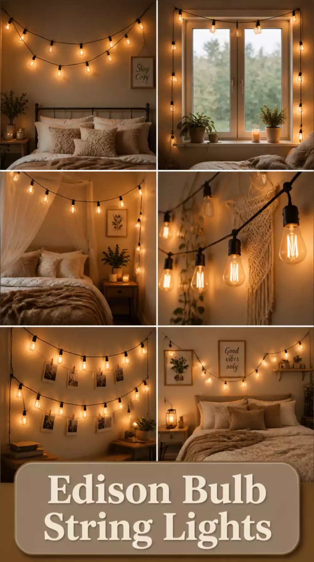 Bedroom Edison Bulb String Lights for a Warm Industrial Glow