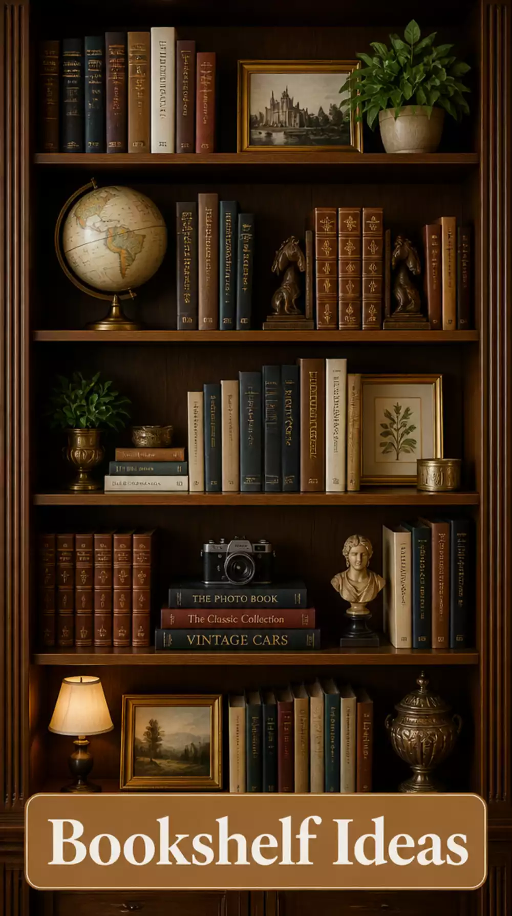 Bedroom Tall Dark Wooden Bookshelf Filled with Stacked and Layered Books