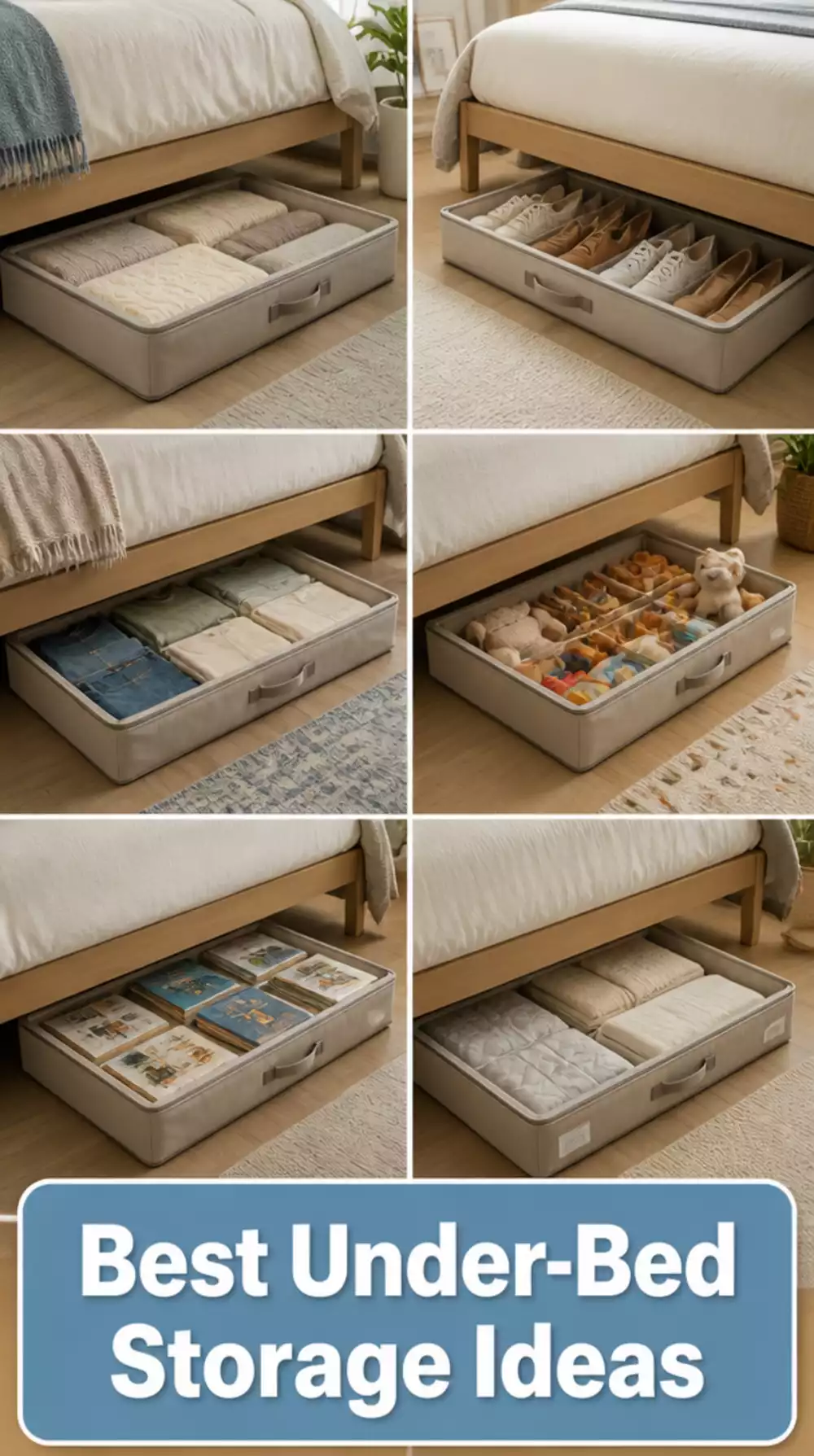 Under-Bed Flat Lidded Storage Box That Slides Under Any Low Bed Frame