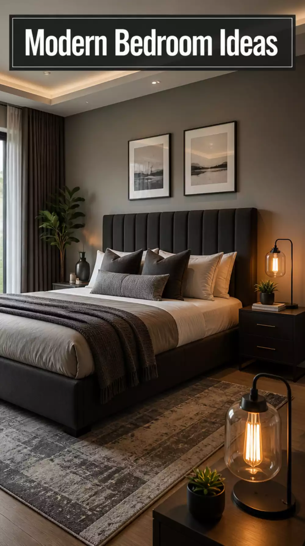 Sleek Modern Bedroom with Charcoal Headboard