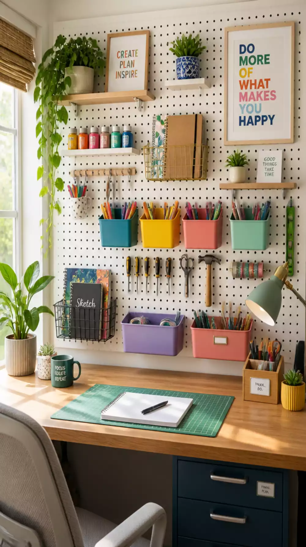 Bedroom Pegboard Above the Desk That Keeps Everything Visible and Reachable