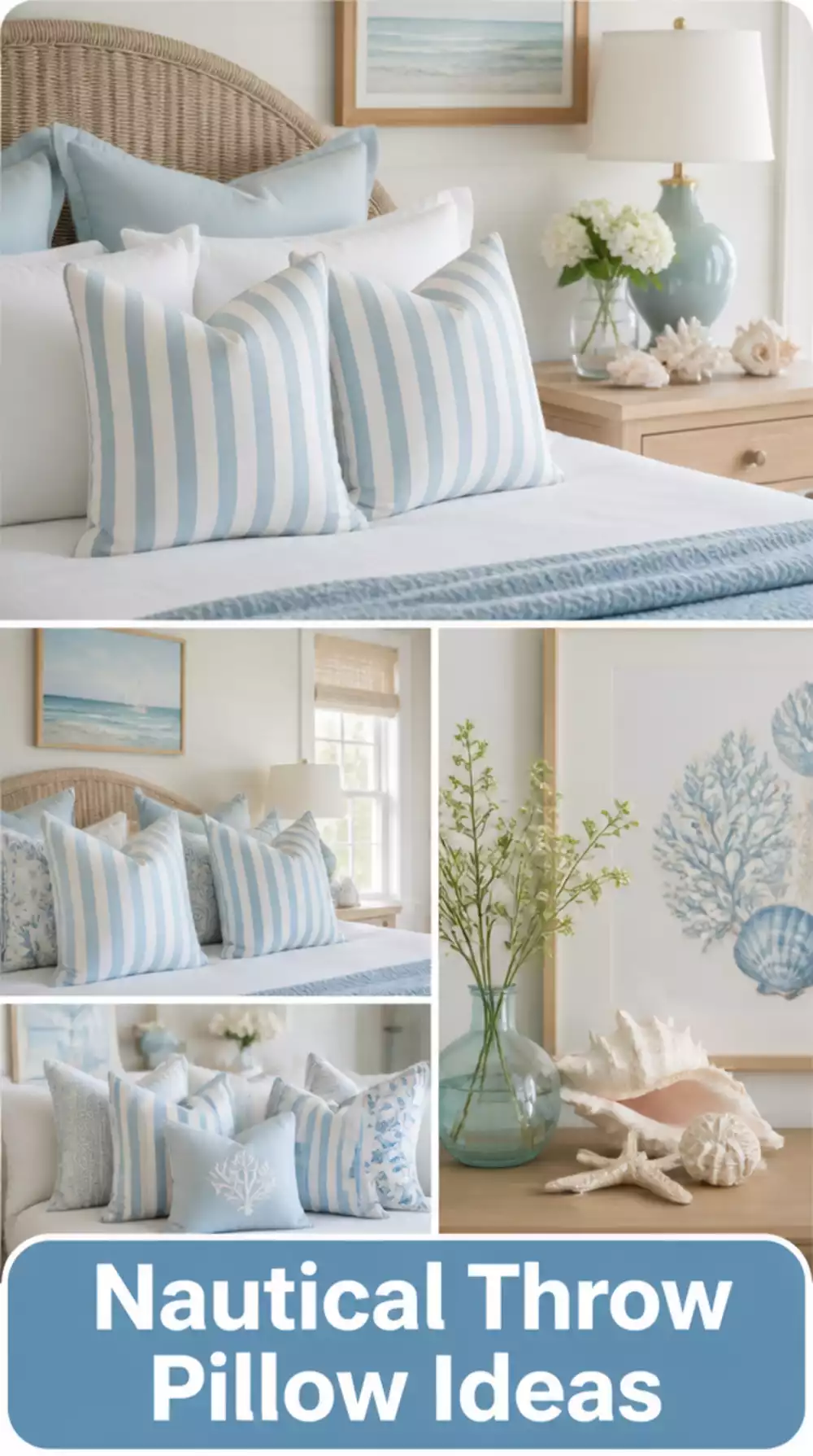 Bedroom Soft Blue and White Striped Throw Pillow Set for a Nautical Touch
