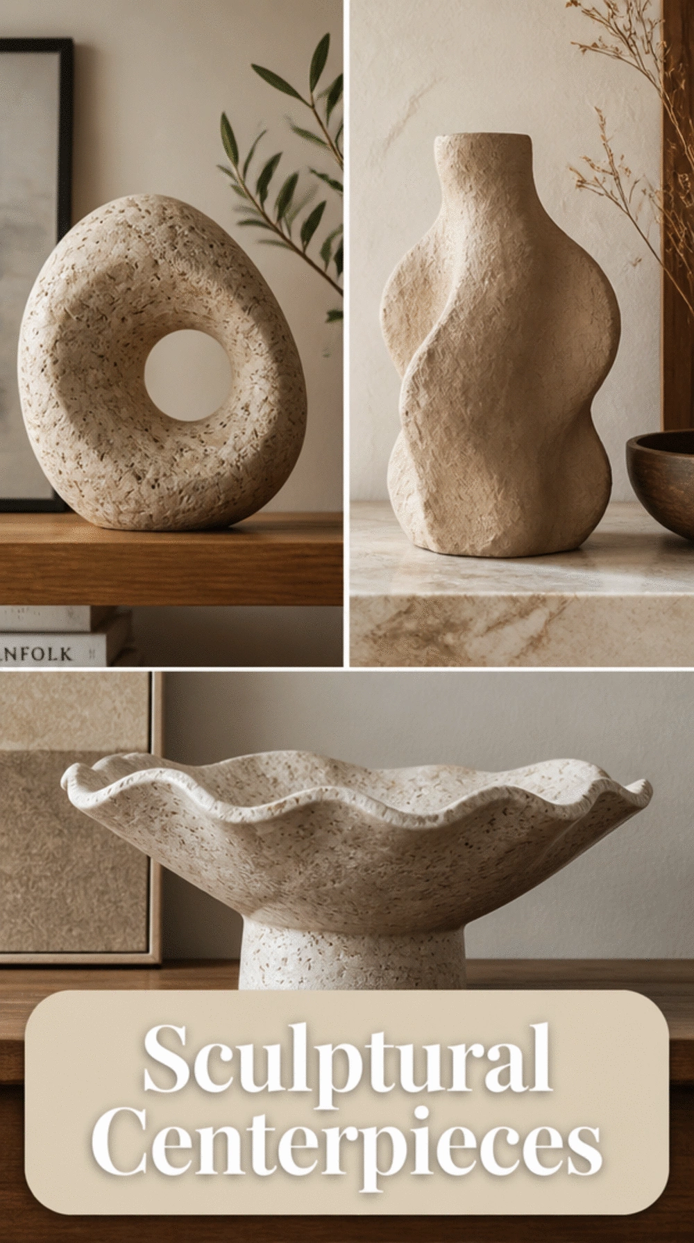 Bedroom Sculptural Object in Natural Stone or Clay as a Shelf Centrepiece