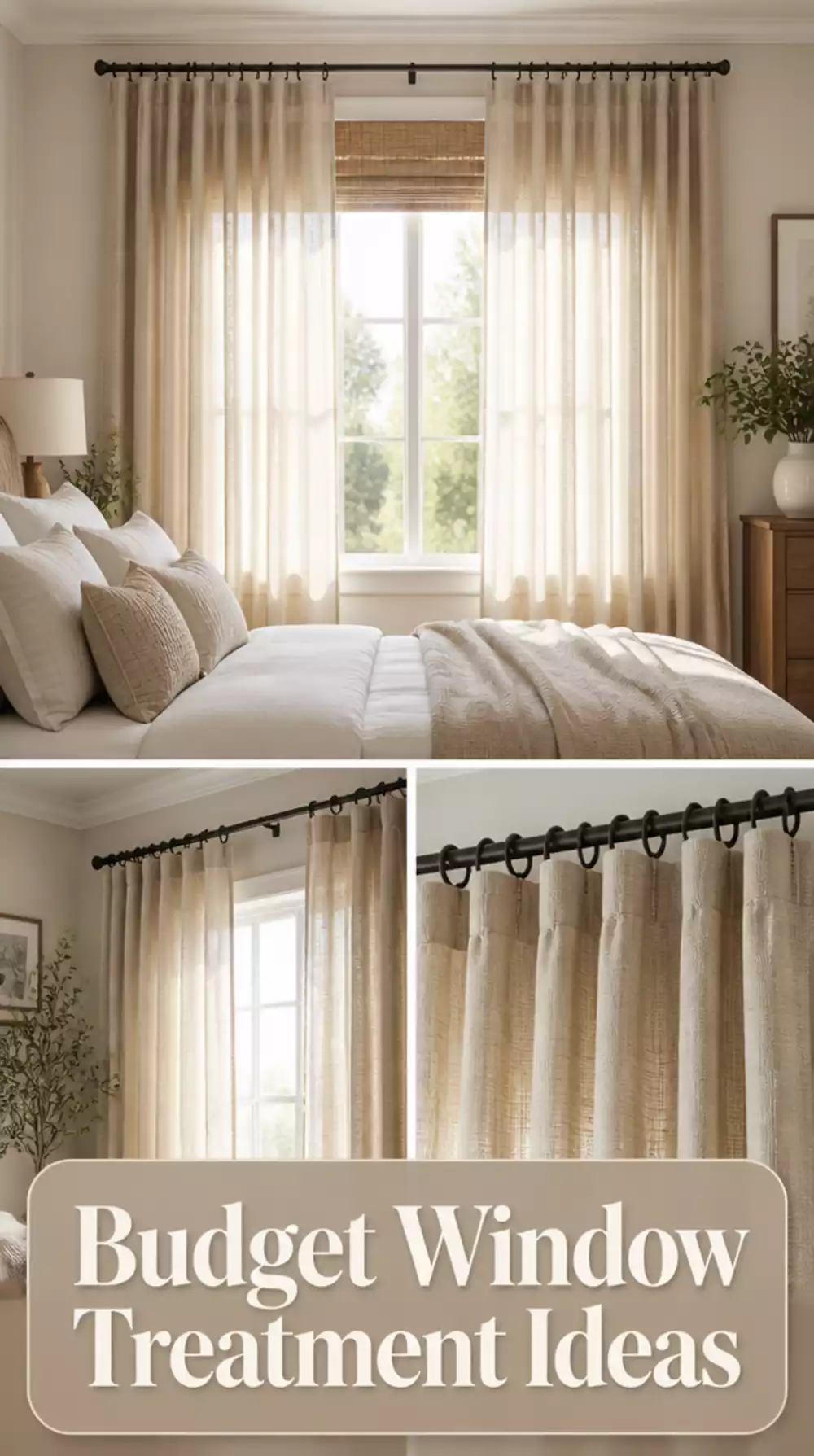Bedroom Faux Linen Curtain Hung High and Wide to Frame the Window Grandly