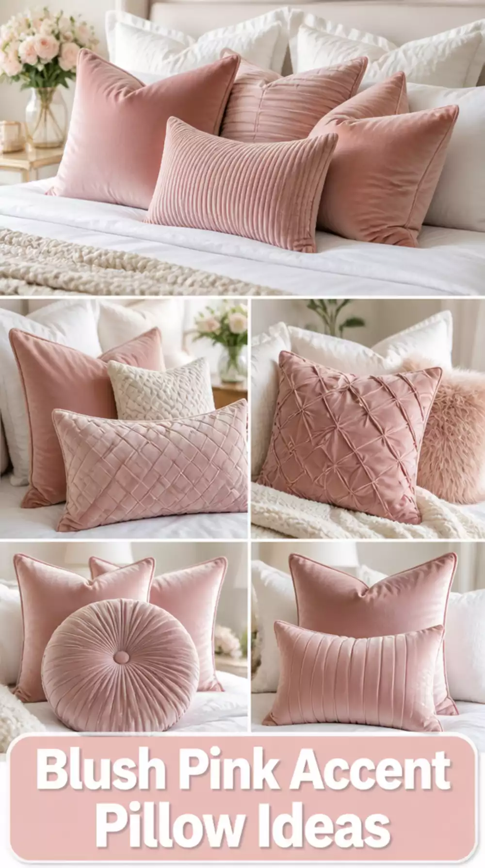 Bedroom Blush Pink Velvet Accent Pillow That Adds Warmth to White Bedding