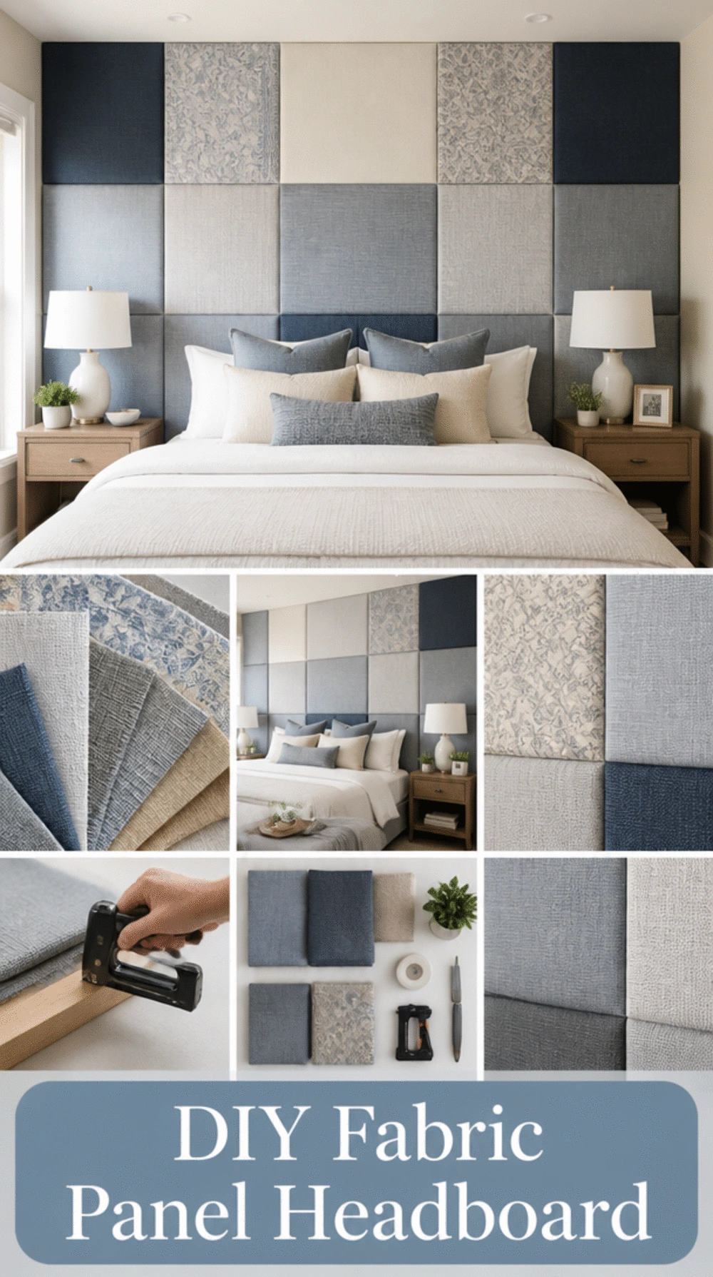 DIY Bedroom Fabric Panel Headboard That Covers the Whole Wall Behind the Bed