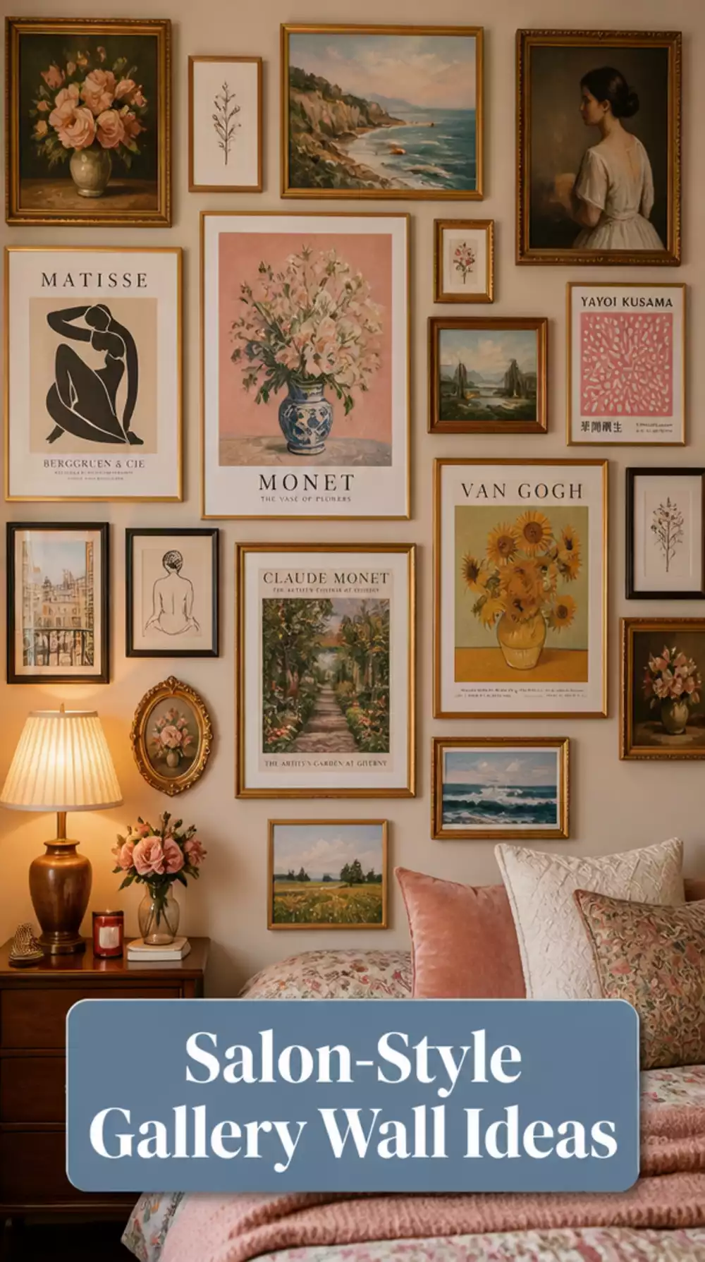 Bedroom Salon-Style Gallery Wall That Fills an Entire Feature Wall