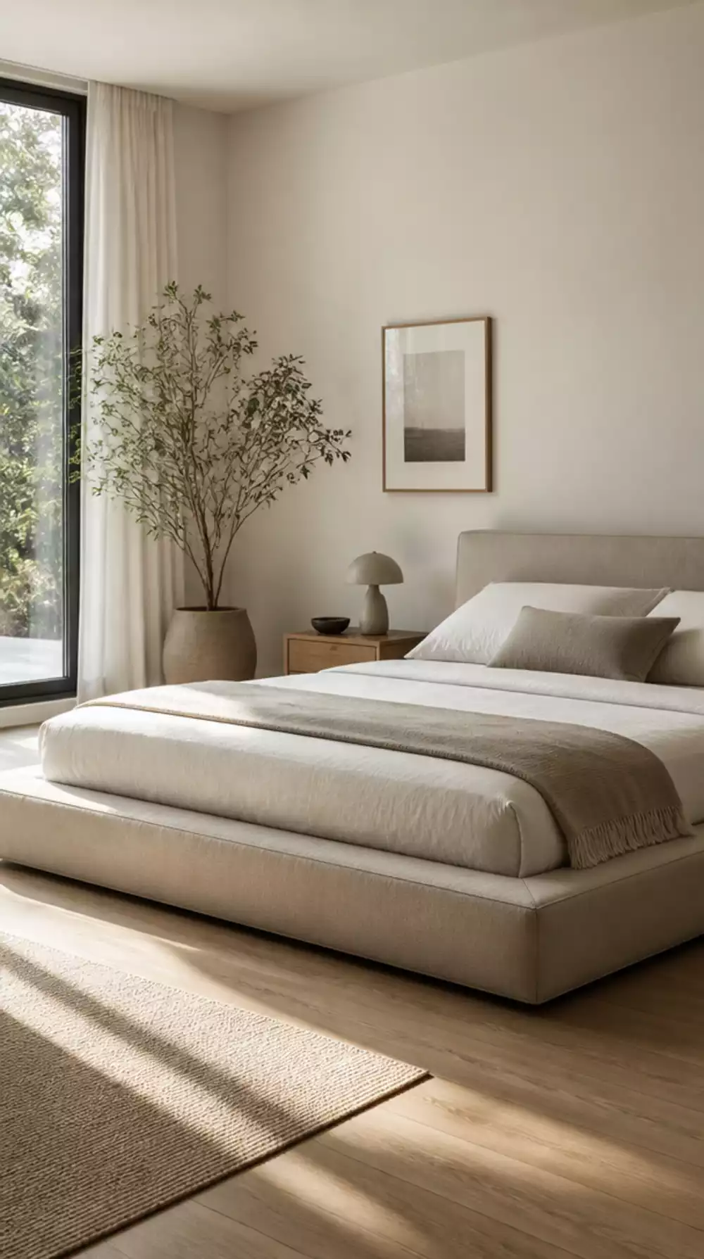 Minimalist Bedroom Low Platform Bed Without a Box Spring or Headboard