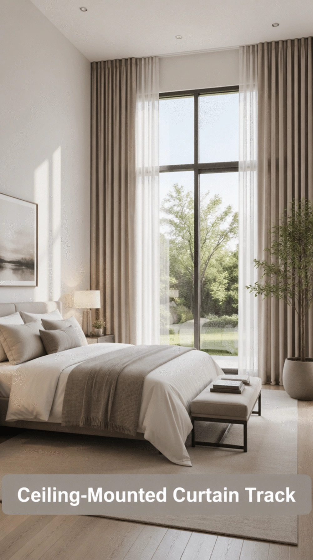 Bedroom Ceiling-Mounted Curtain Track That Makes Any Ceiling Look Higher