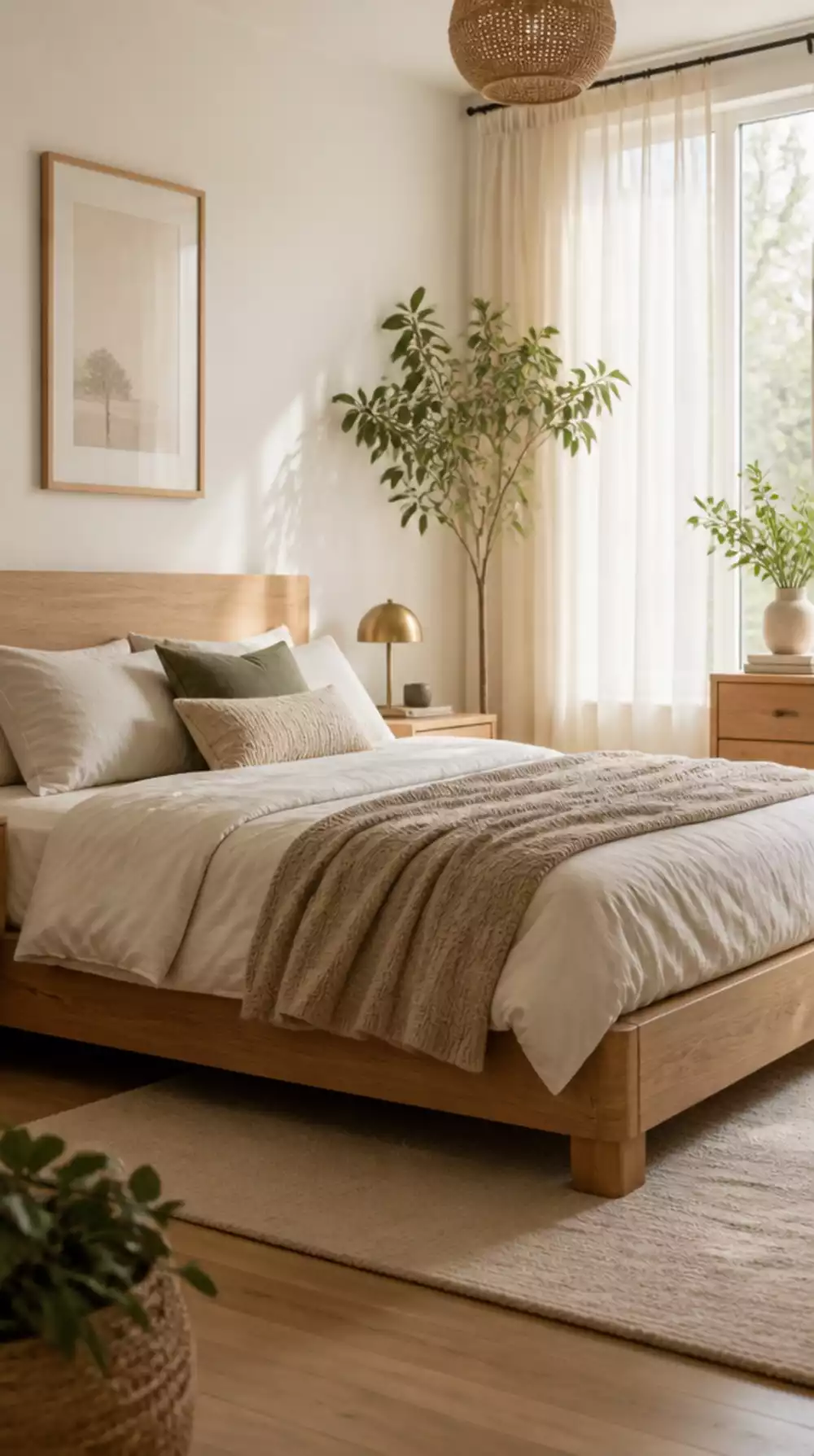 Modern Organic Bedroom Solid Oak Bed Frame with a Simple Low Headboard