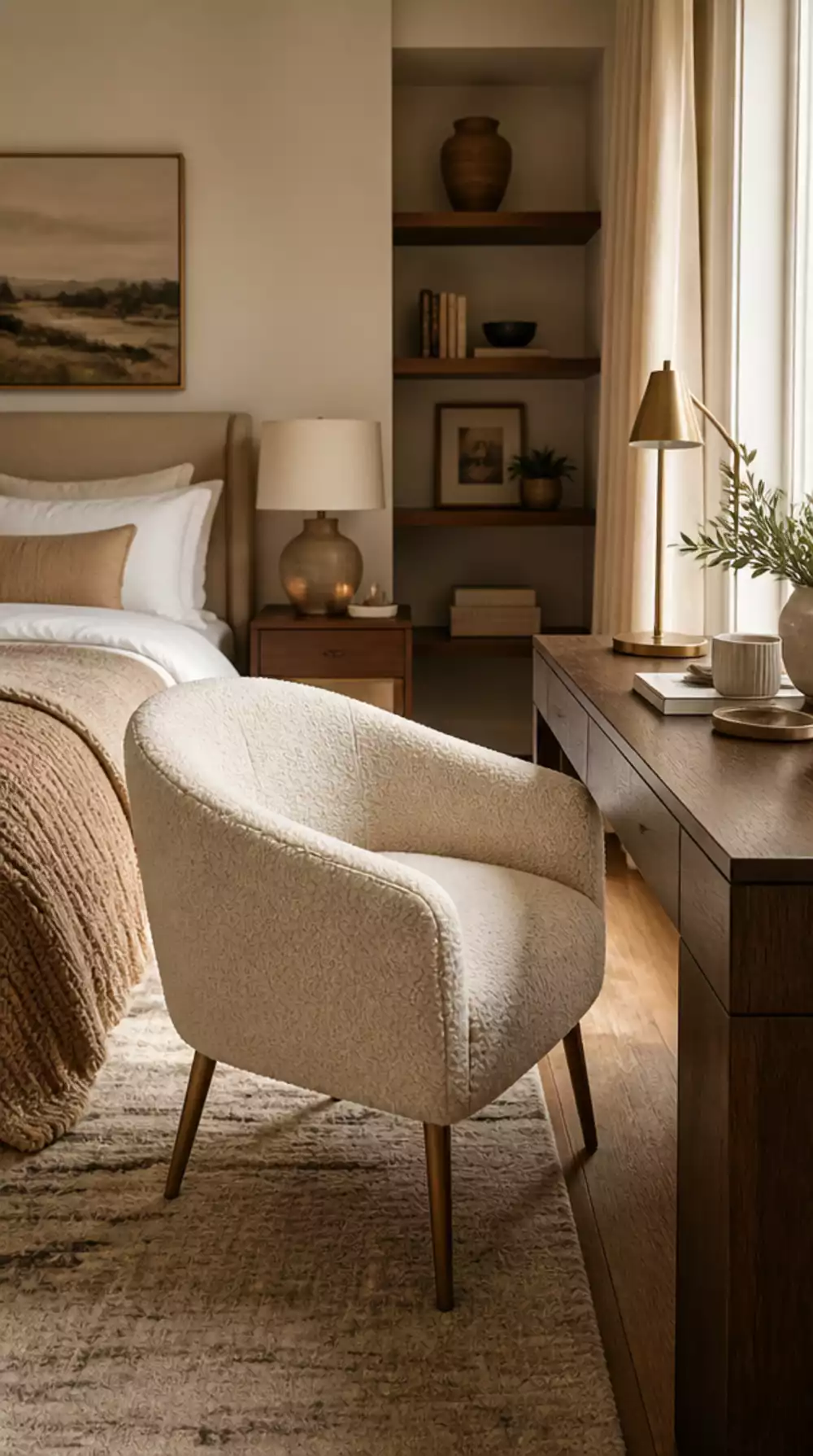 Bedroom Desk Chair in Soft Boucle That Looks Good Even When Not Working