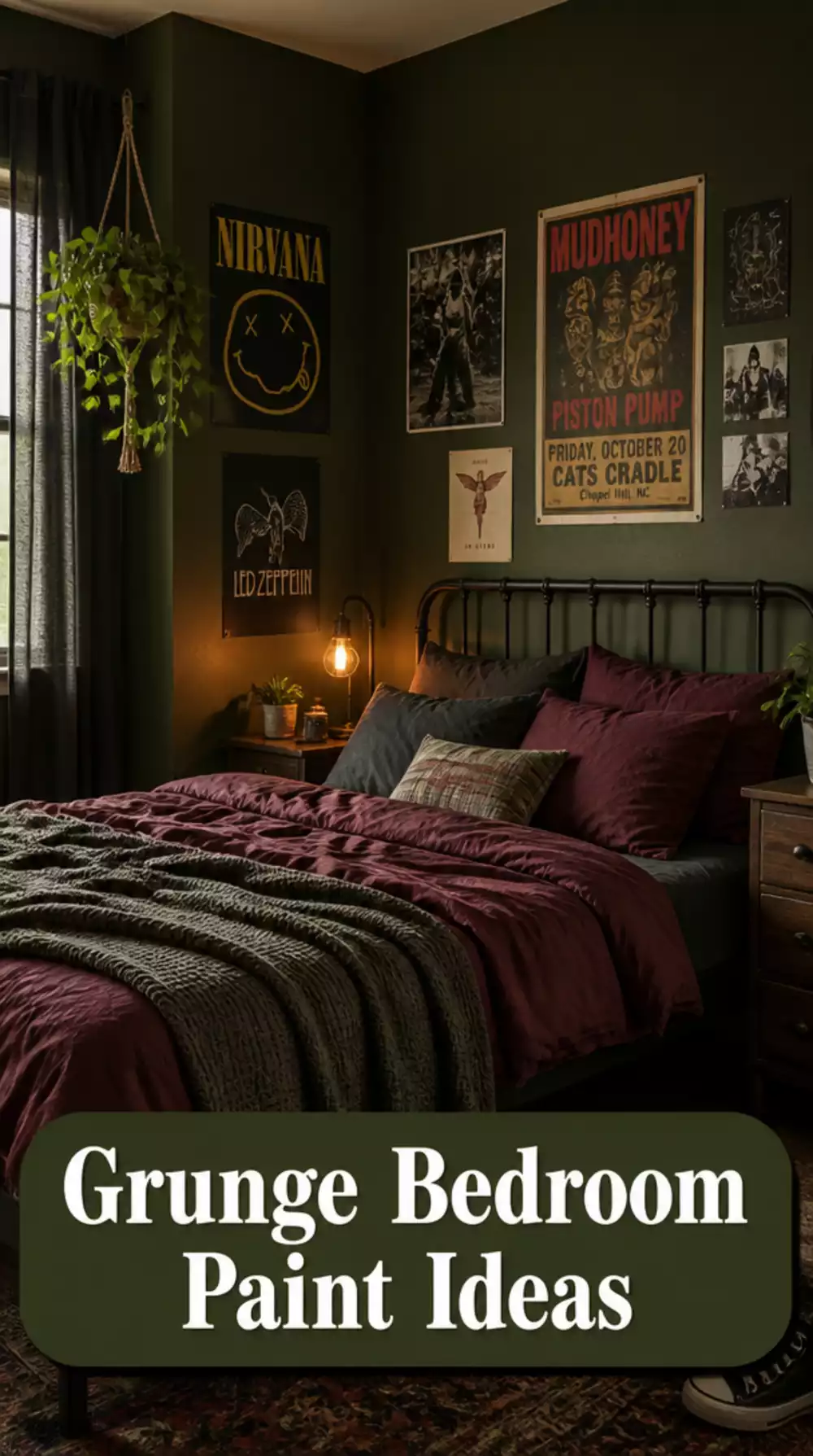 Grunge Aesthetic Bedroom Dark Wall Paint in Muted Olive or Charcoal