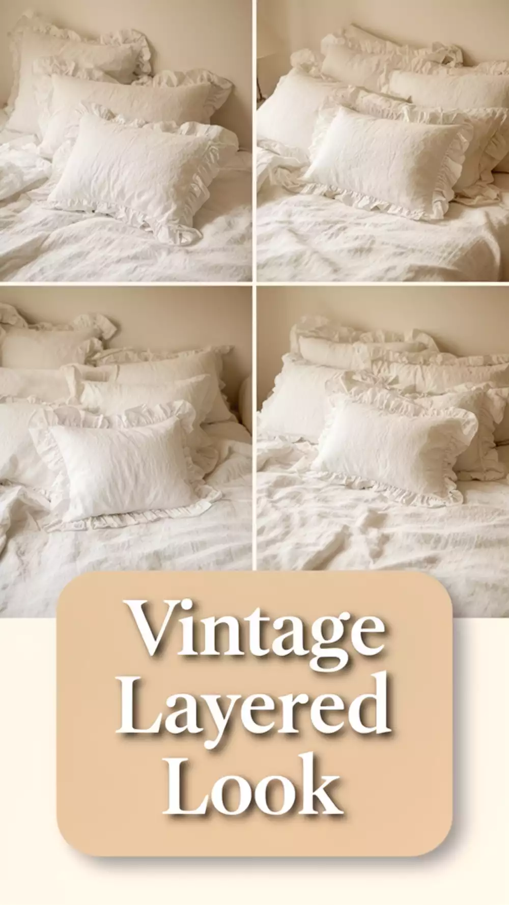 Bedroom Ruffled Linen Pillowcase in Aged White for a Vintage Layered Look