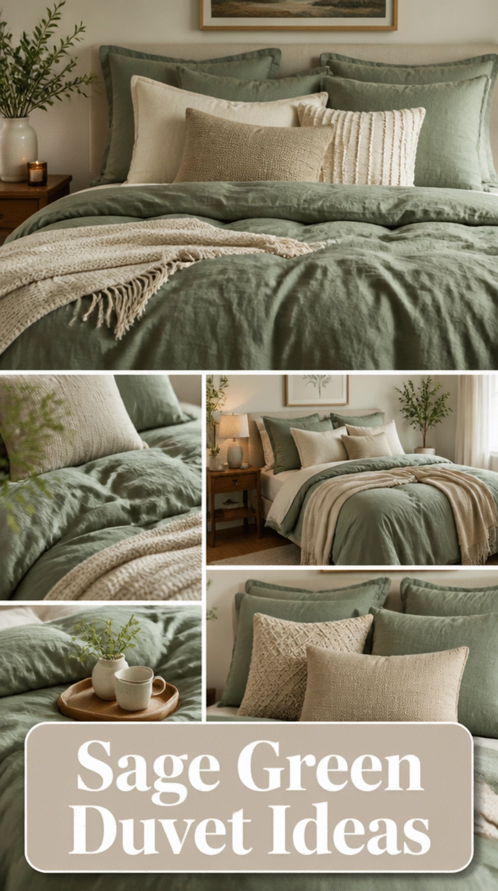 Bedroom Sage Green Linen Duvet Cover in a Soft Muted Tone