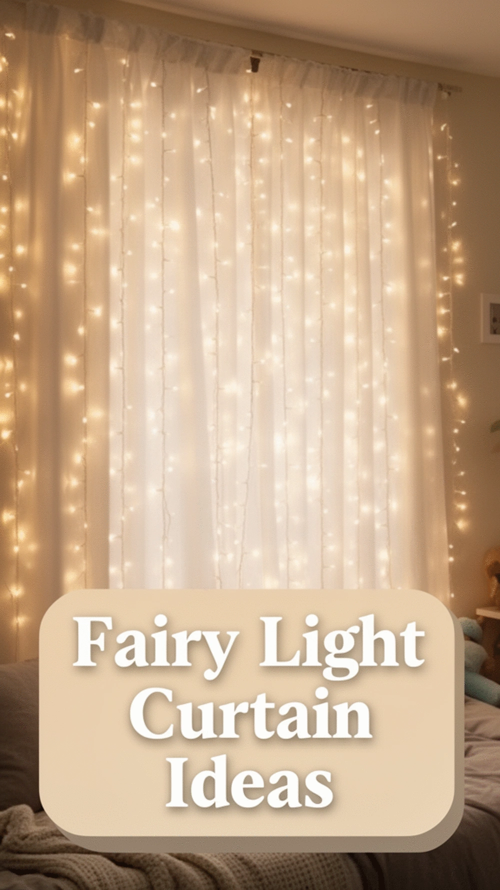 Dorm Bedroom Fairy Light Curtain That Transforms a Plain Cinder Block Wall