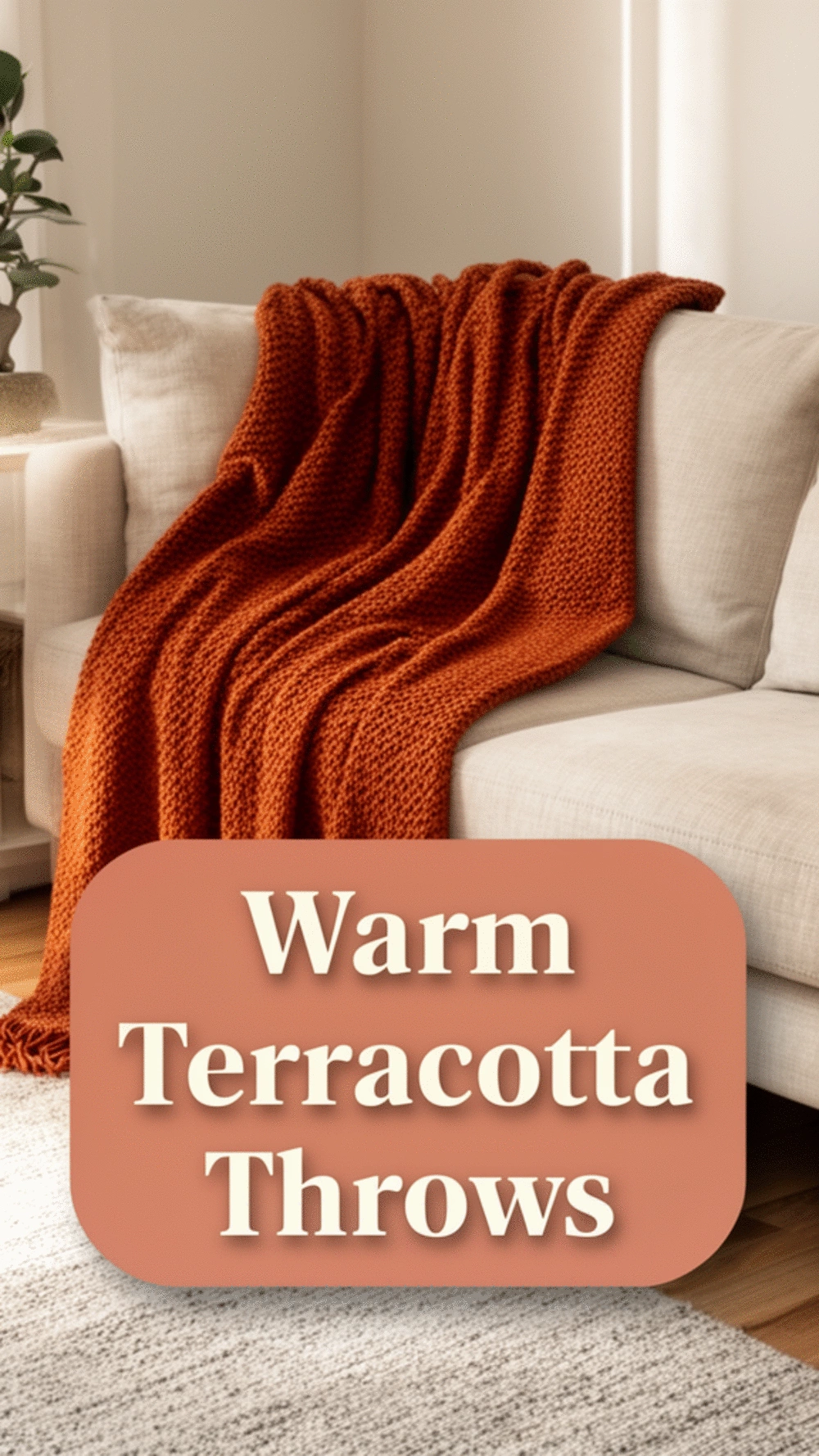 Terracotta Bedroom Woven Throw Blanket in Burnt Orange and Natural Cream