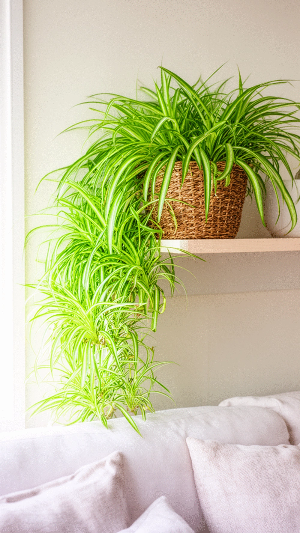 Bedroom Spider Plant in a Woven Basket That Produces Long Trailing Offshoots