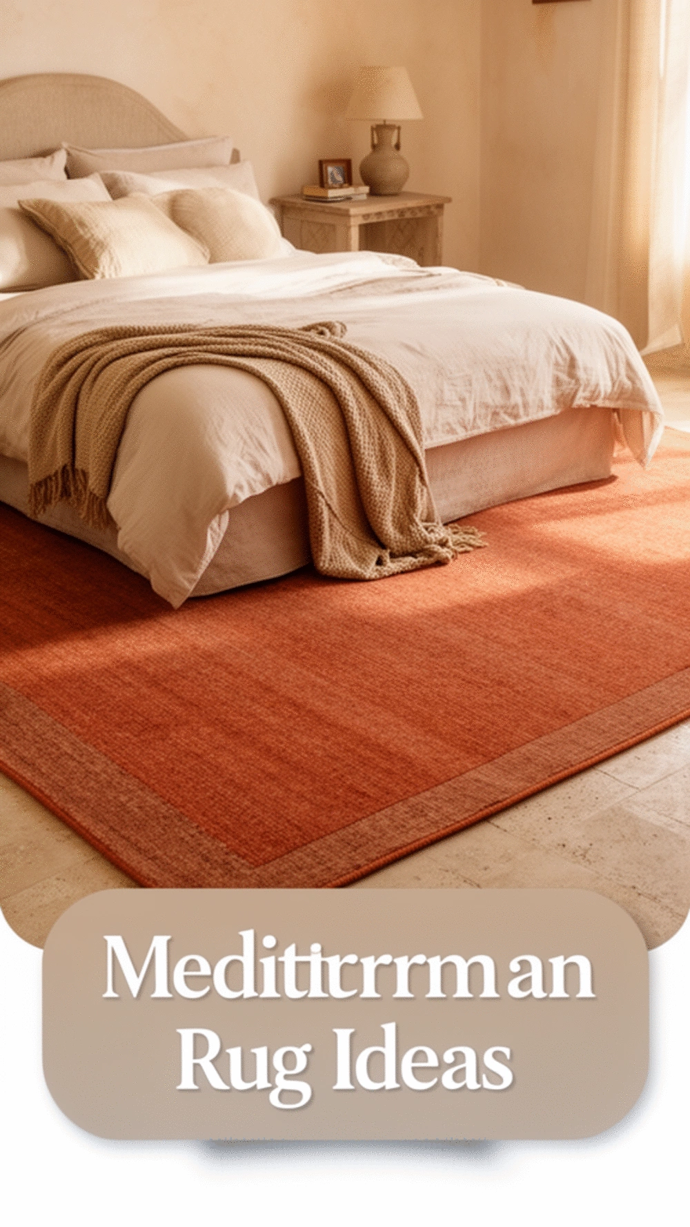 Mediterranean Bedroom Terracotta Floor Tile Look Area Rug for a Warm Base