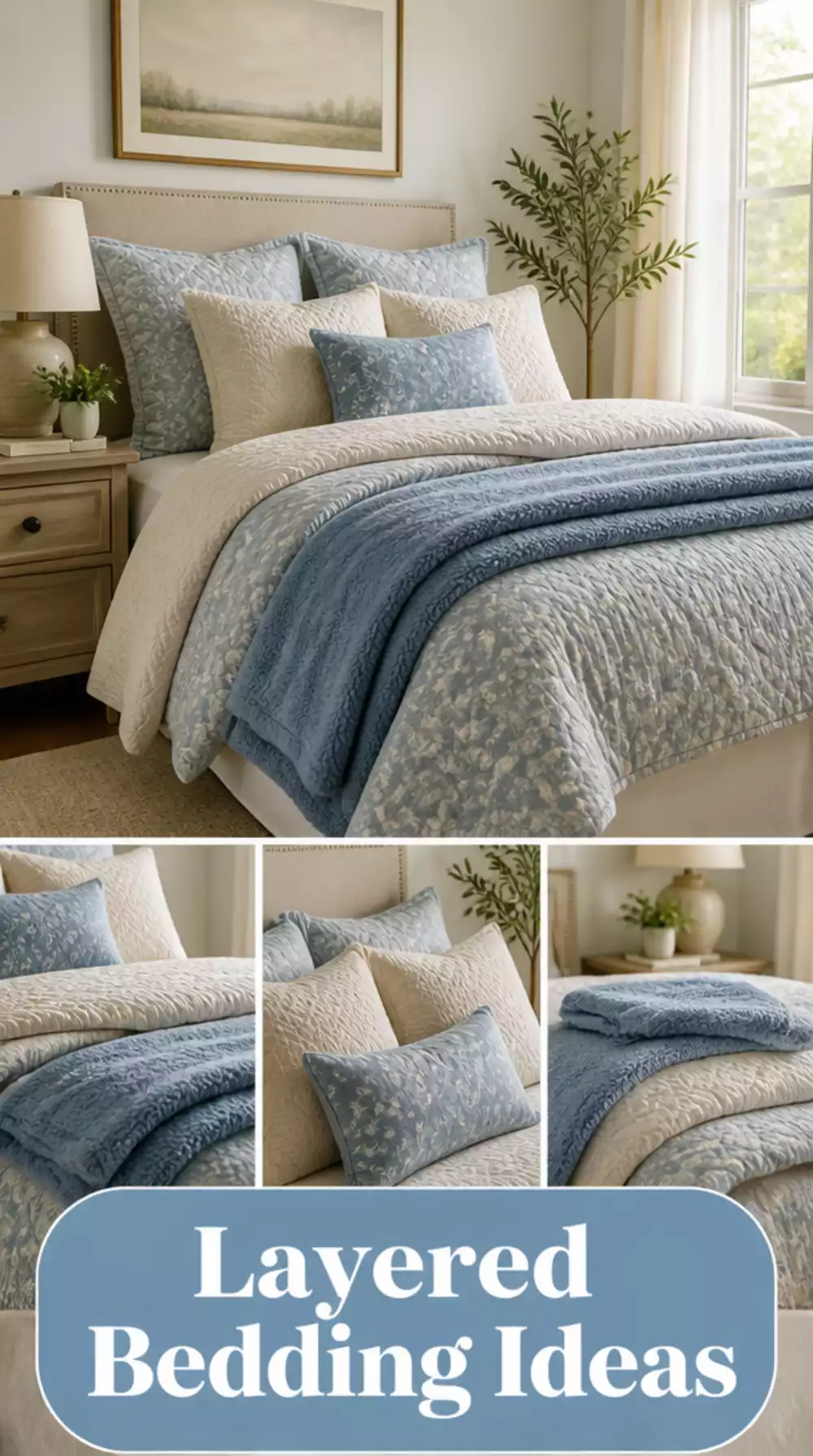 Guest Bedroom Layered Bedding with Extra Blanket Folded at the Foot