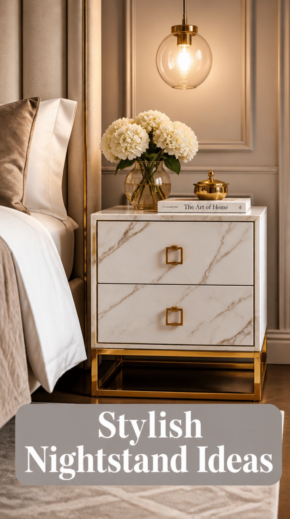 Bedroom Marble-Top Nightstand with Gold Legs That Looks High-End