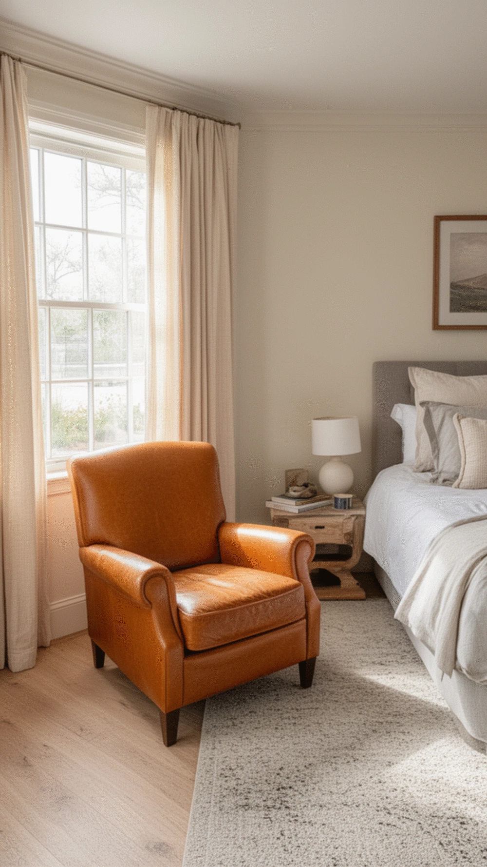 Master Bedroom Sitting Area Armchair in Warm Caramel Leather