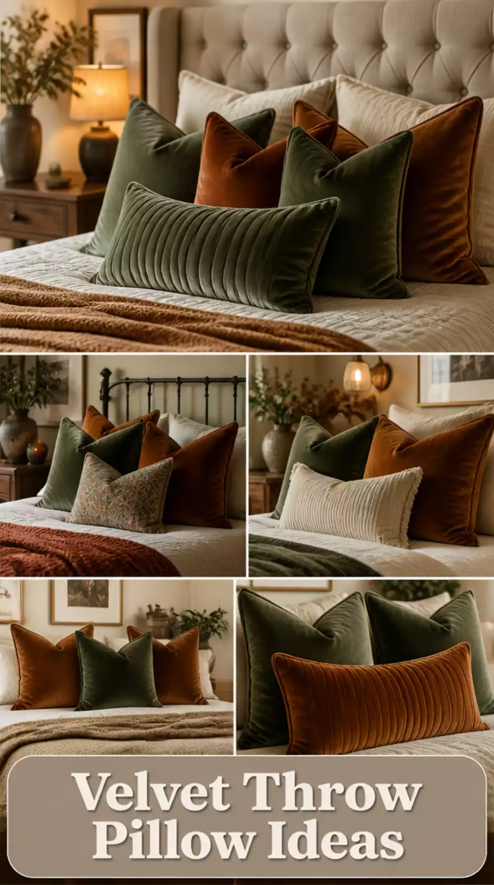 Bedroom Velvet Throw Pillow in Deep Sage or Warm Rust for an Elevated Touch