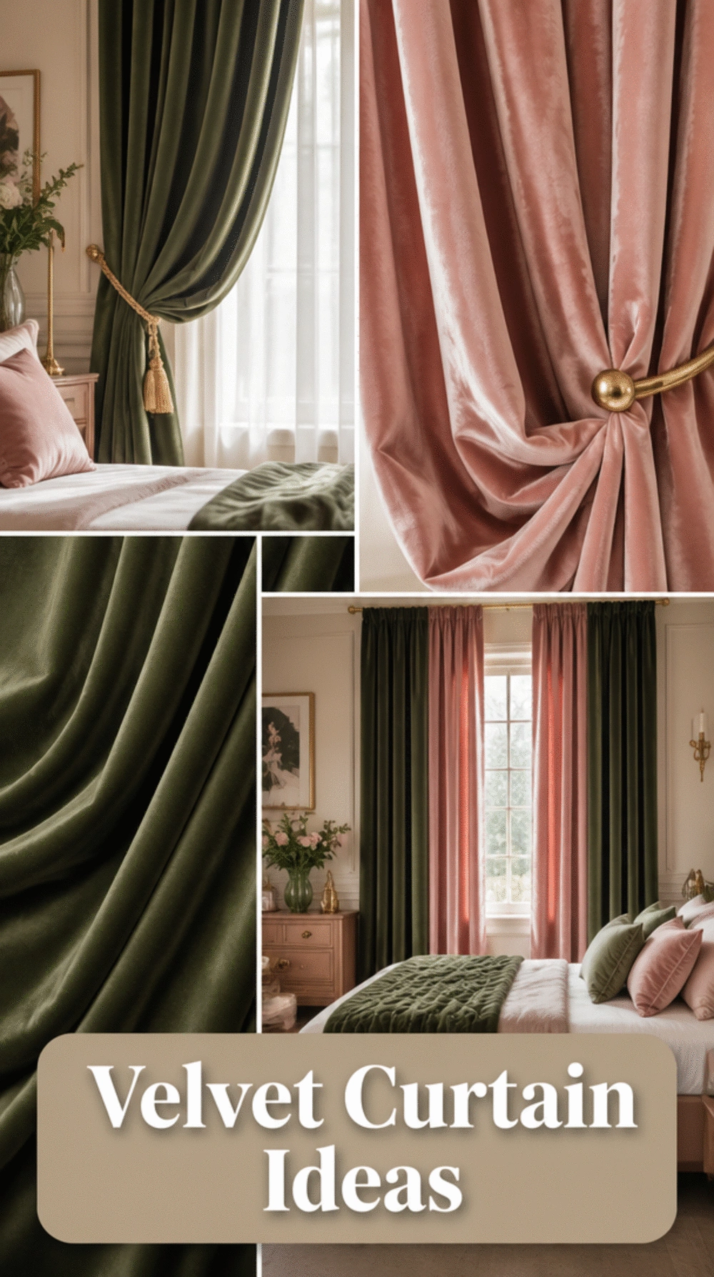 Bedroom Velvet Curtain in Deep Sage or Dusty Blush for a Rich Layered Look