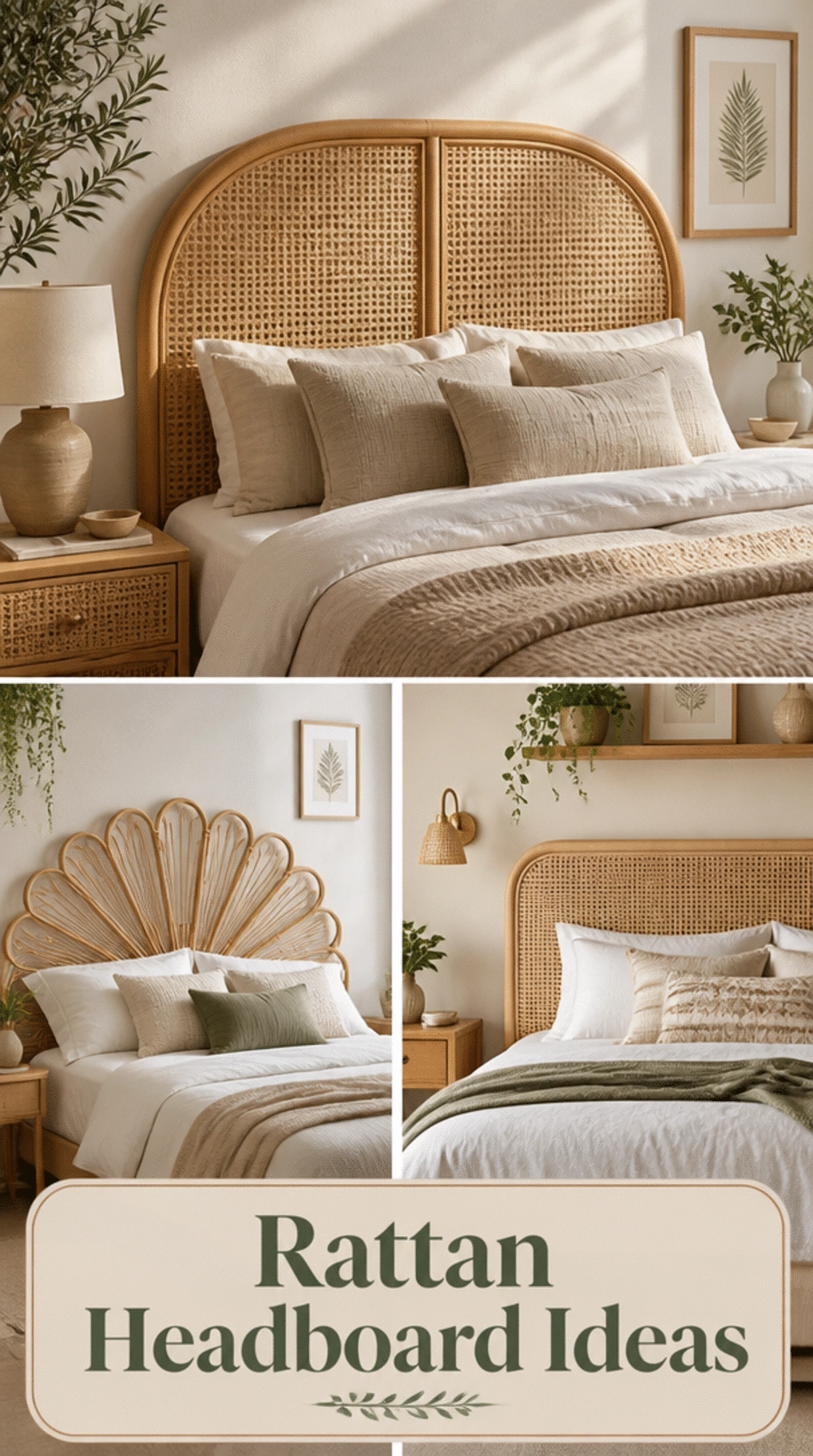 Rattan Bedroom Headboard That Adds Earthy Texture to a Neutral Room