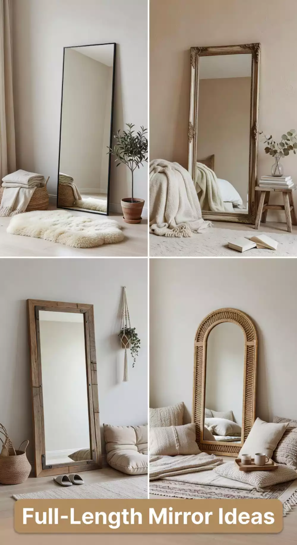 Bedroom Leaning Full-Length Mirror Against the Wall for a Casual Look