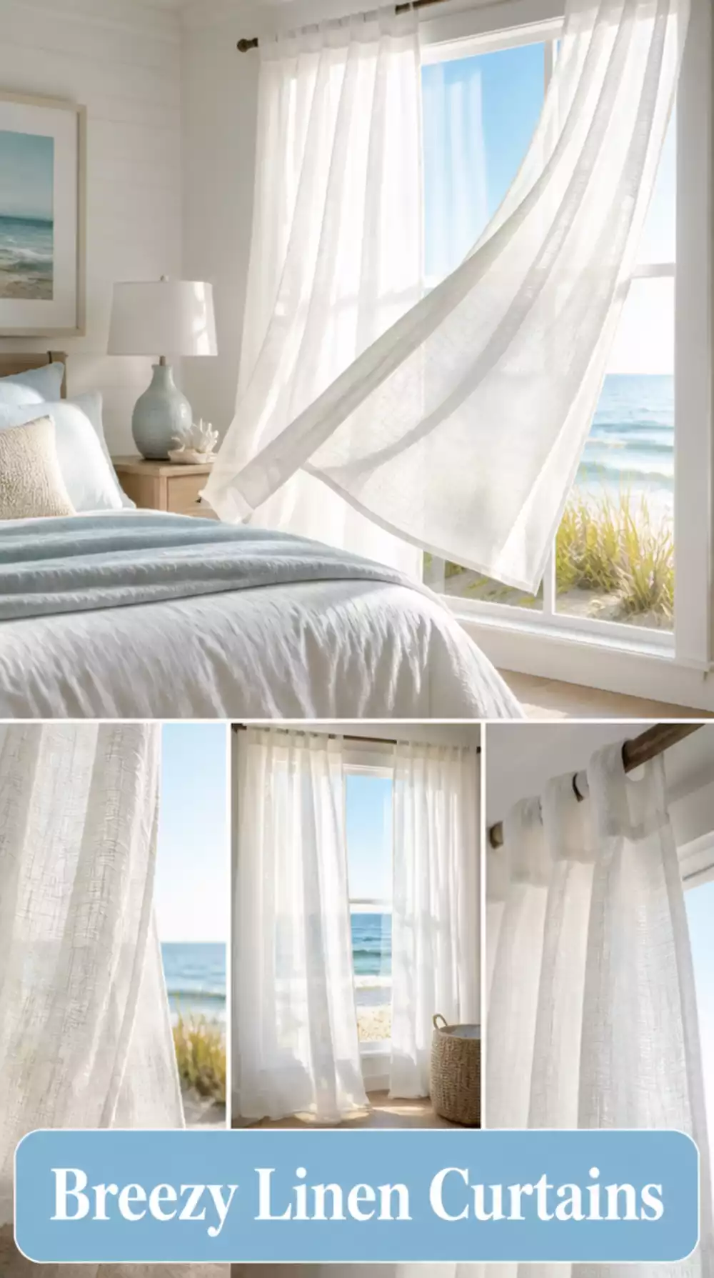 Bedroom Sheer White Linen Curtain That Billows Gently in the Breeze