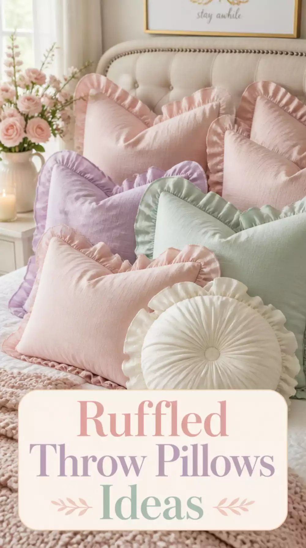 Teen Bedroom Ruffled Throw Pillow Set in Mixed Pastel Tones